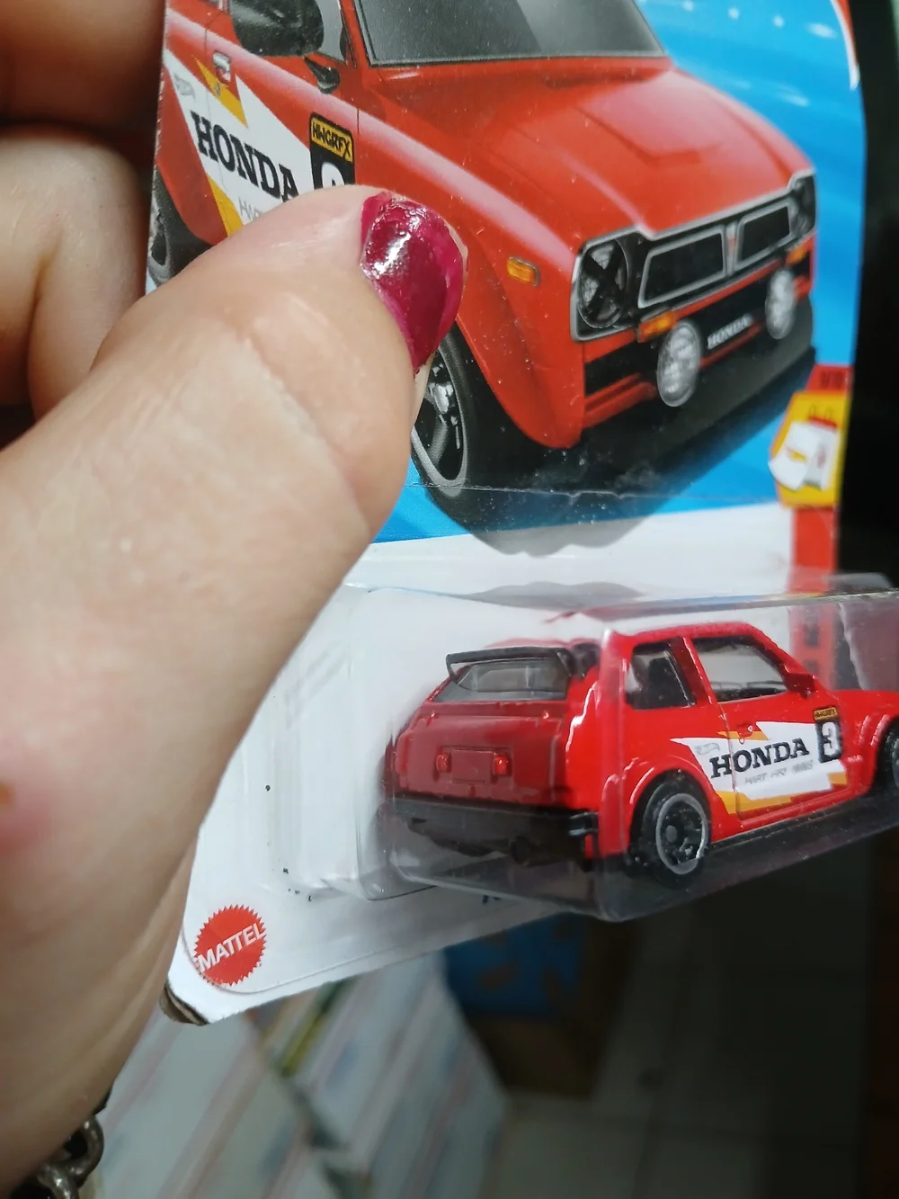 red '73 Honda Civic Custom from the 2025 Hot Wheels Then and Now series (number